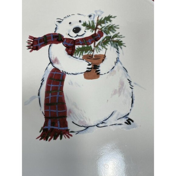 Pfaltzgraff Snow Bear Christmas Round Cheese Tray Trivet with Knife 8.5" Polar - Picture 3 of 9